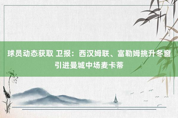 球员动态获取 卫报：西汉姆联、富勒姆挑升冬窗引进曼城中场麦卡蒂